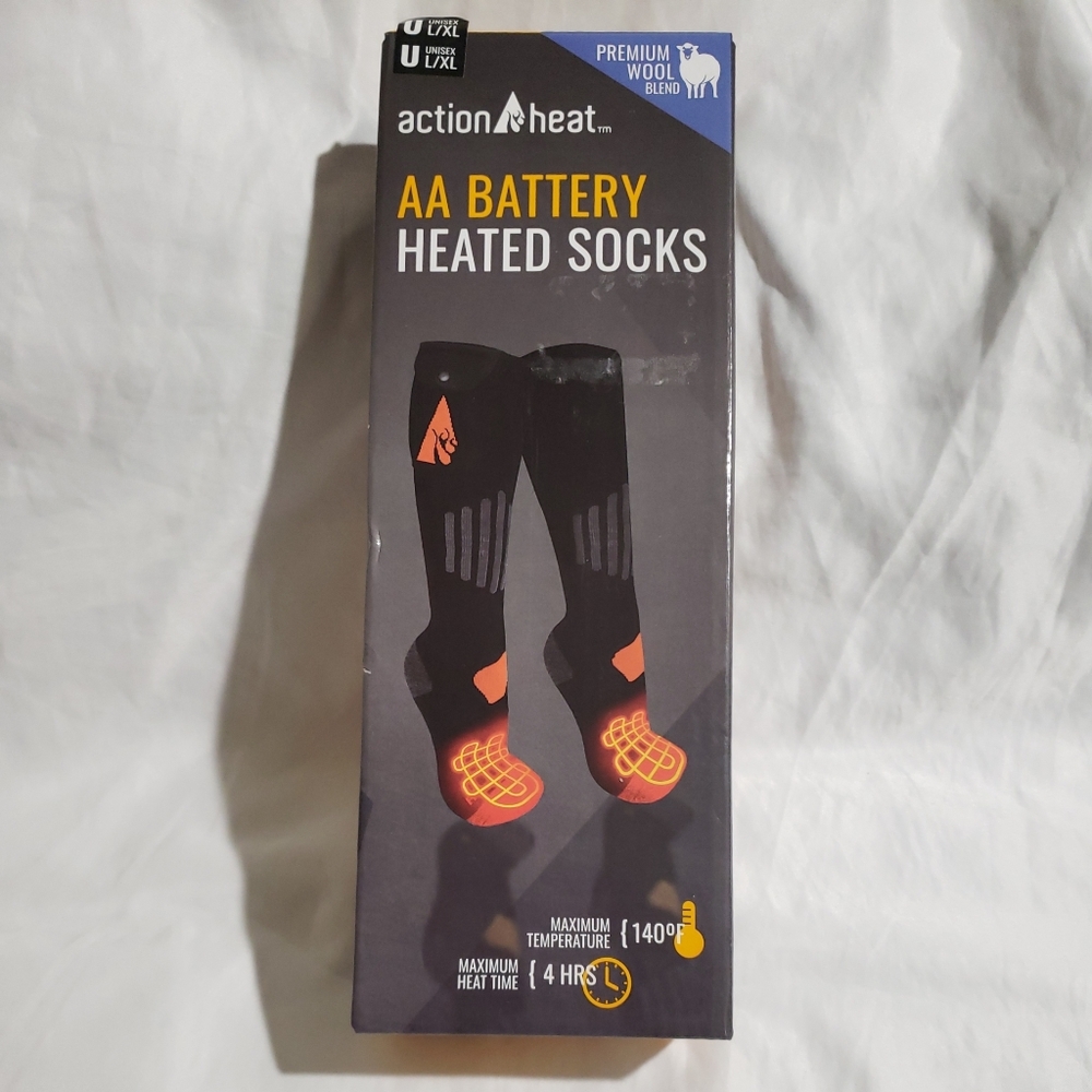 COPY - NIB Action Heat AA Battery Heated Socks Unisex L/XL Premium Wool Blend